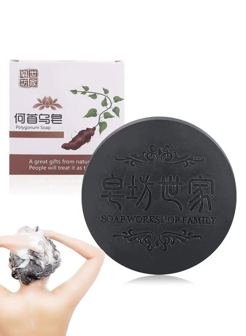 صابون شامبو بوليغونوم مولتي فلوروم 100 جرام، بار بوليغونوم للشعر الأسود والسميك، صابون شامبو هه شou وو، صابون شعر بوليغونوم الطبيعي، يعزز نمو الشعر ويمنع تساقط الشعر (1 قطعة) - Image 1